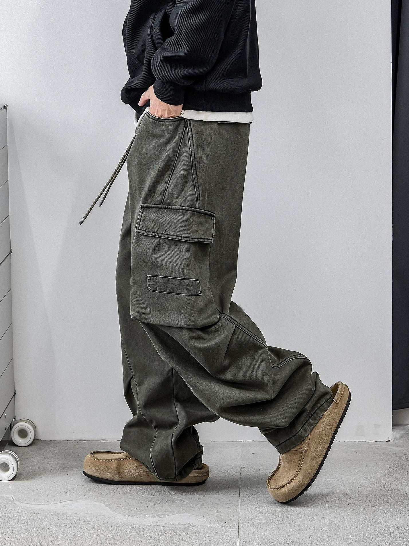 Retro Green Multi-Pocket Work Pants