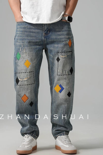 ストリートスタイル刺繍ジーンズ