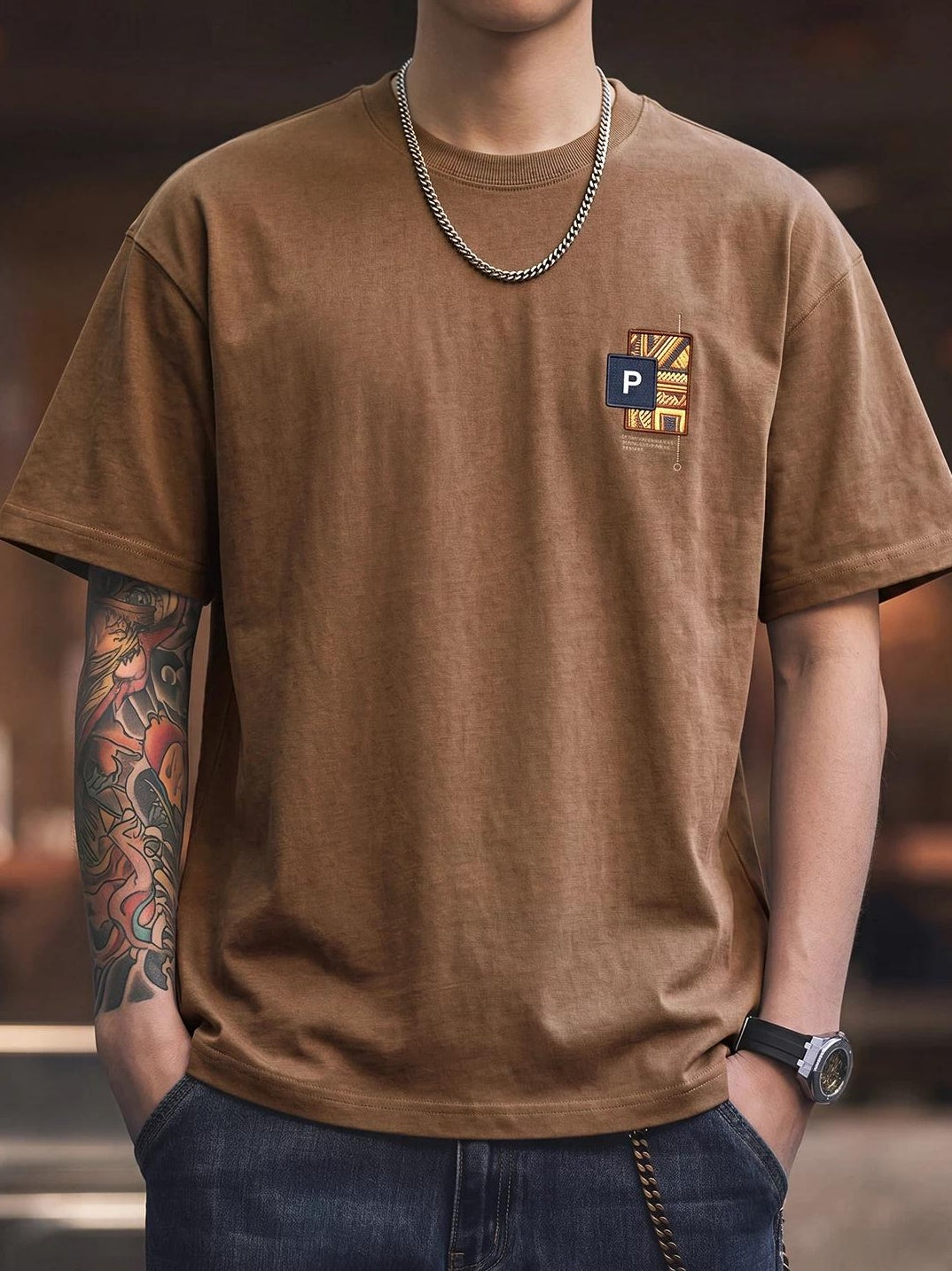 エスニックプリントコットンＴシャツ