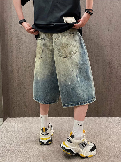 Retro Gangster Denim Splash Shorts