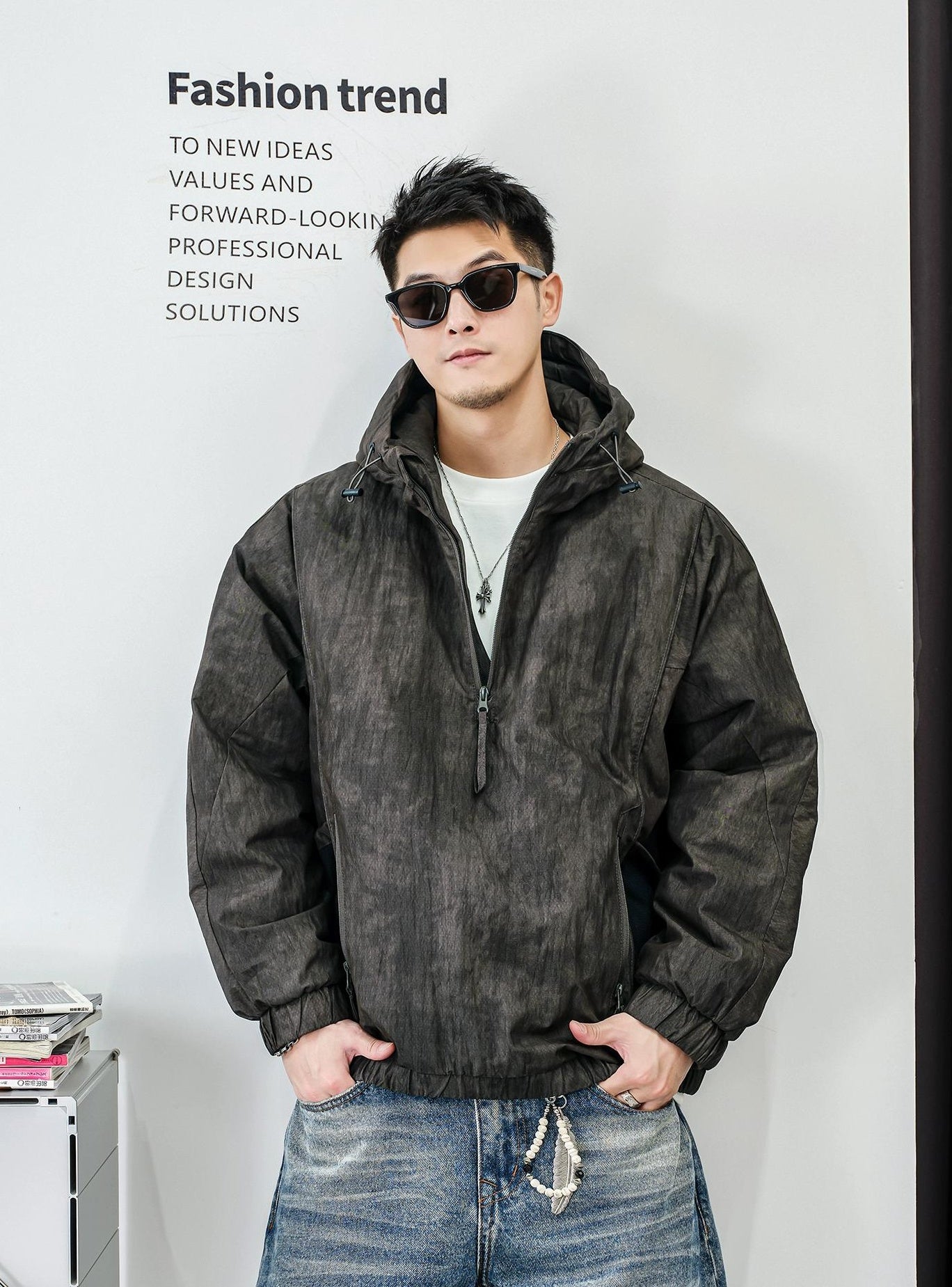 ファッションカモフラージュハーフジップジャケット