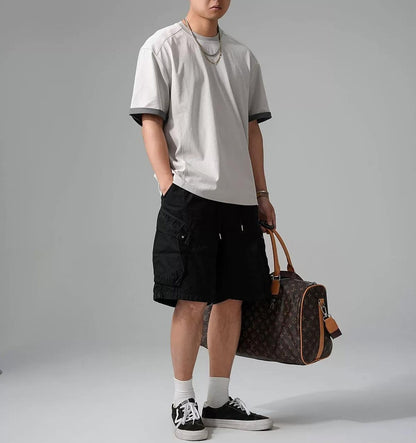 カジュアルテクスチャードロップショルダーTシャツ