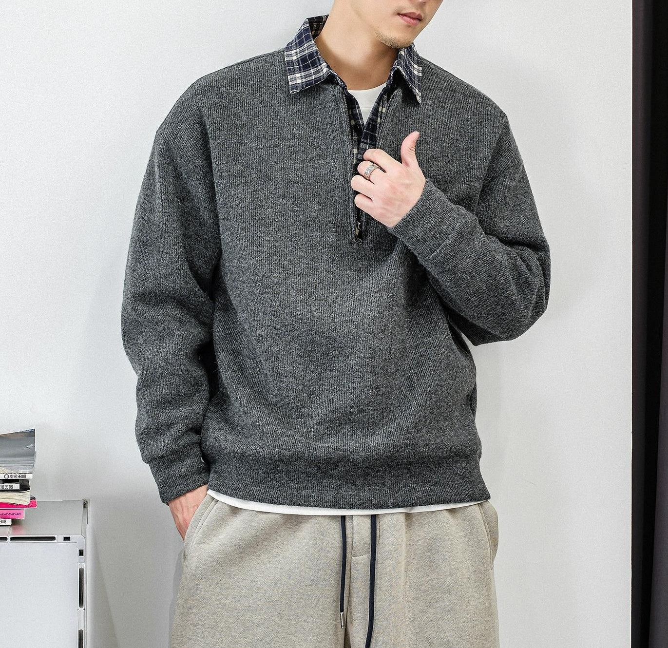 Patchwork Zip Sweater Jacket