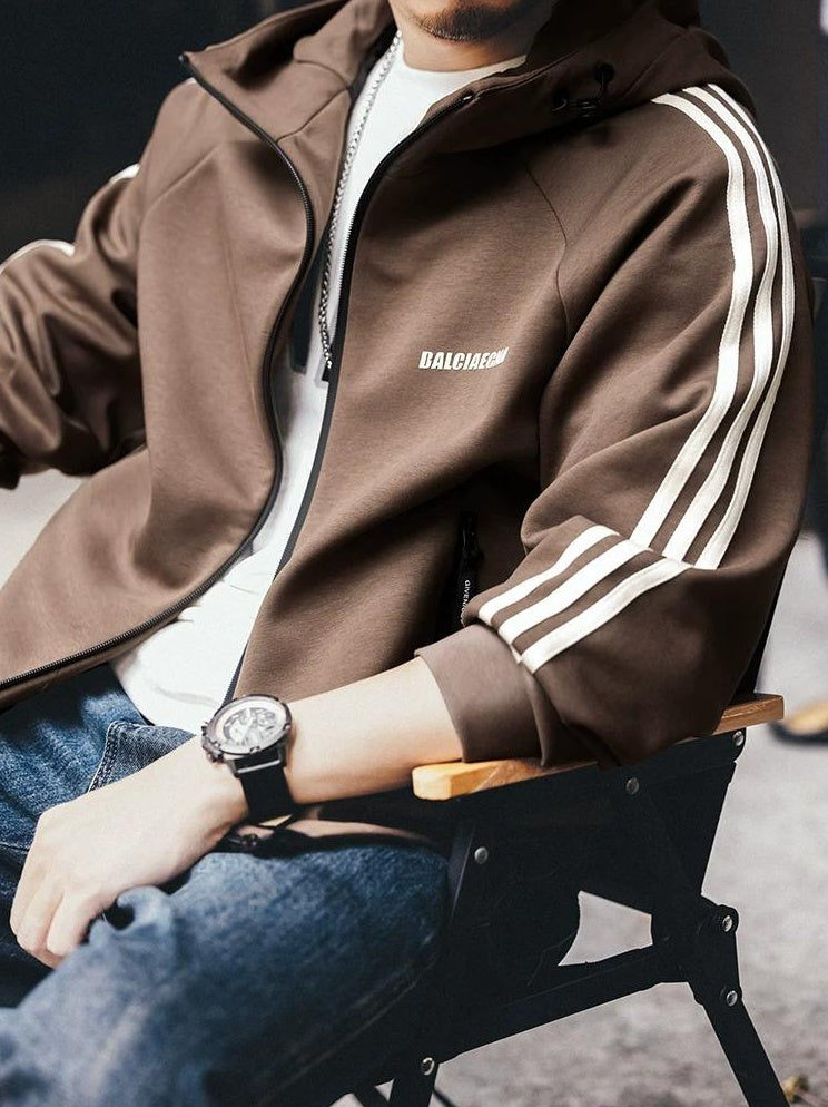 ビッグストライプフード付きカーディガン