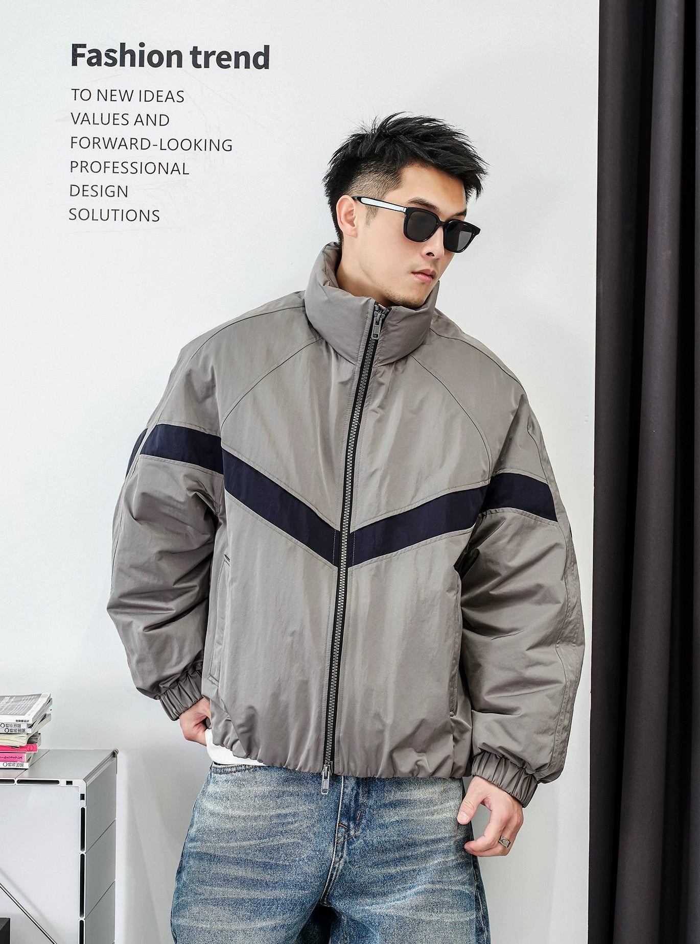 ダブルジップスタンドカラー ダウンジャケット