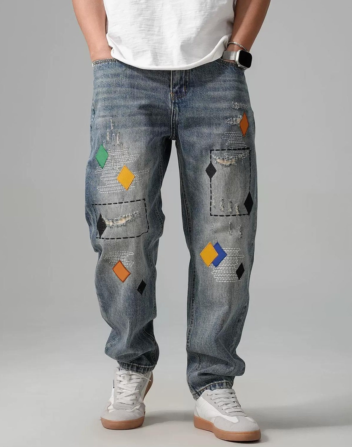 ストリートスタイル刺繍ジーンズ