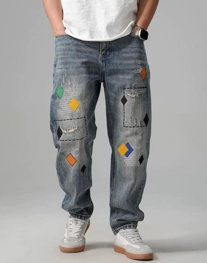 ストリートスタイル刺繍ジーンズ