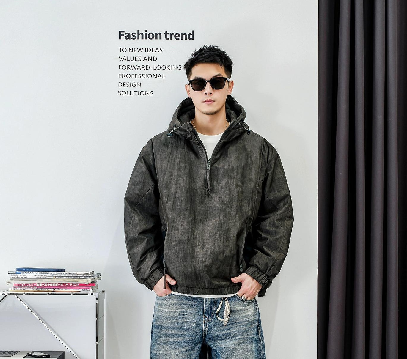 ファッションカモフラージュハーフジップジャケット