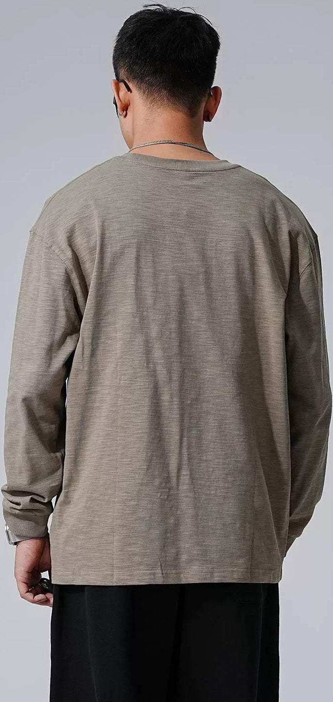 刺繍入りフリース長袖Tシャツ