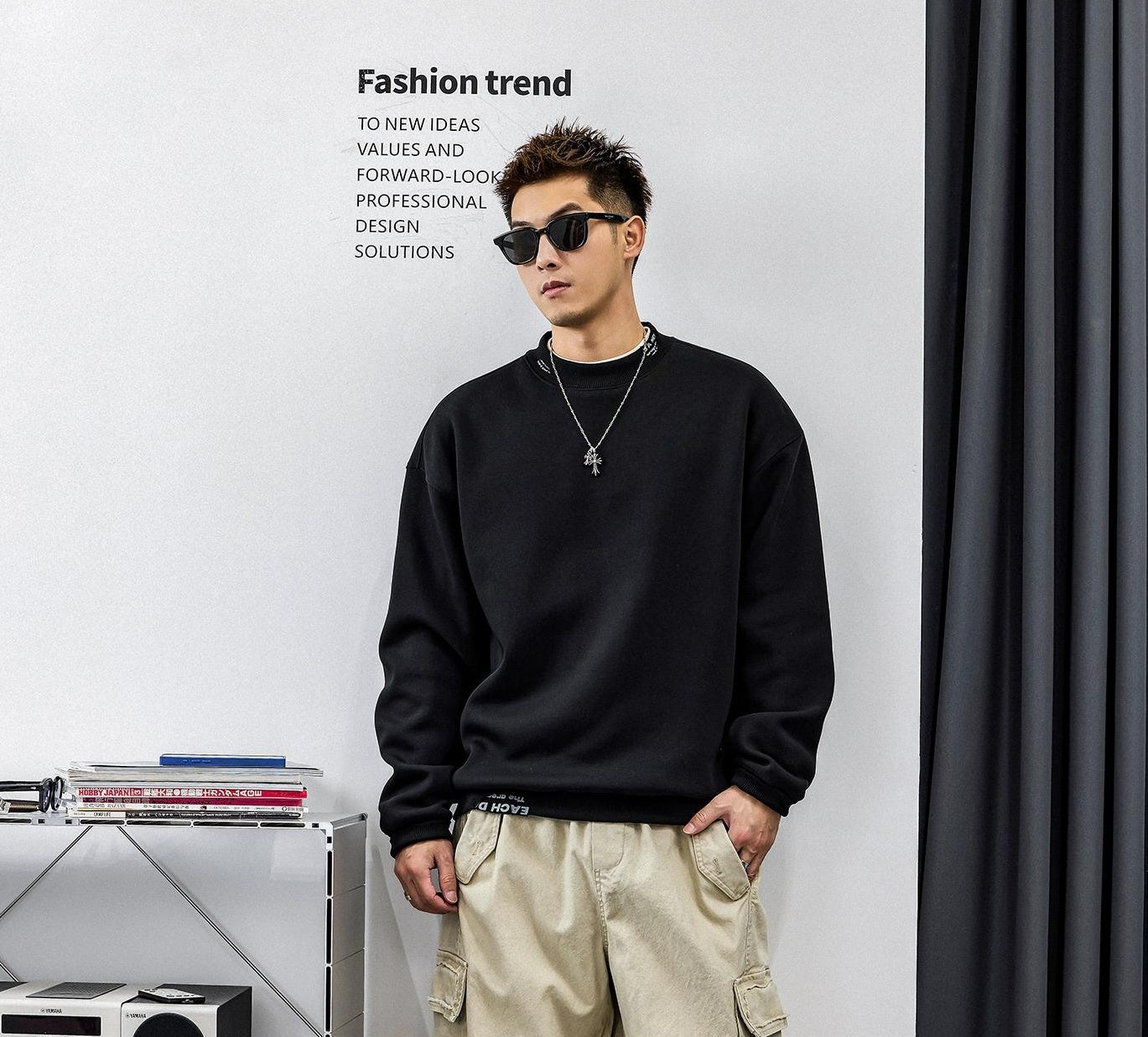 スタイリッシュ刺繍コットンセーター