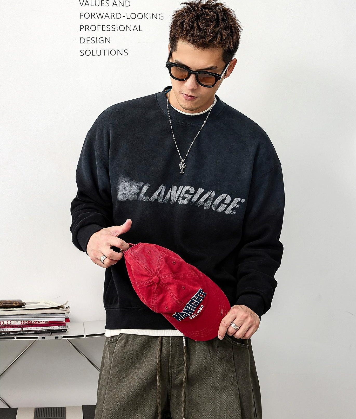 グラフィックプリントストリートセーター