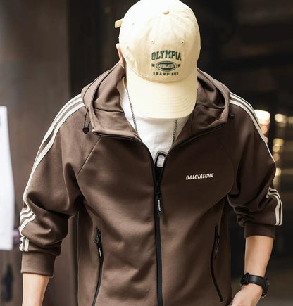 ビッグストライプフード付きカーディガン