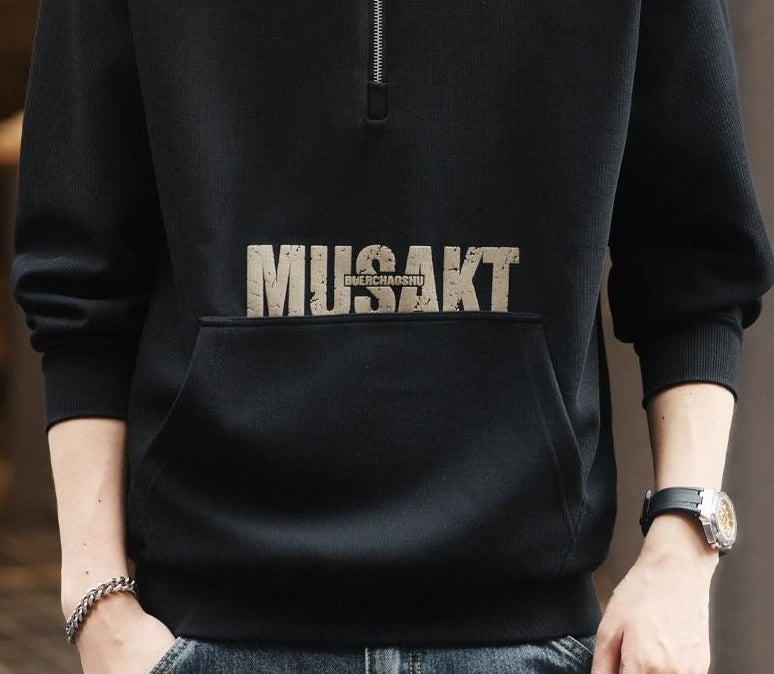 ブルーレトロハーフジップセーター