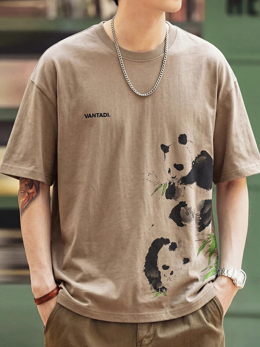 パンダプリントリネンTシャツ