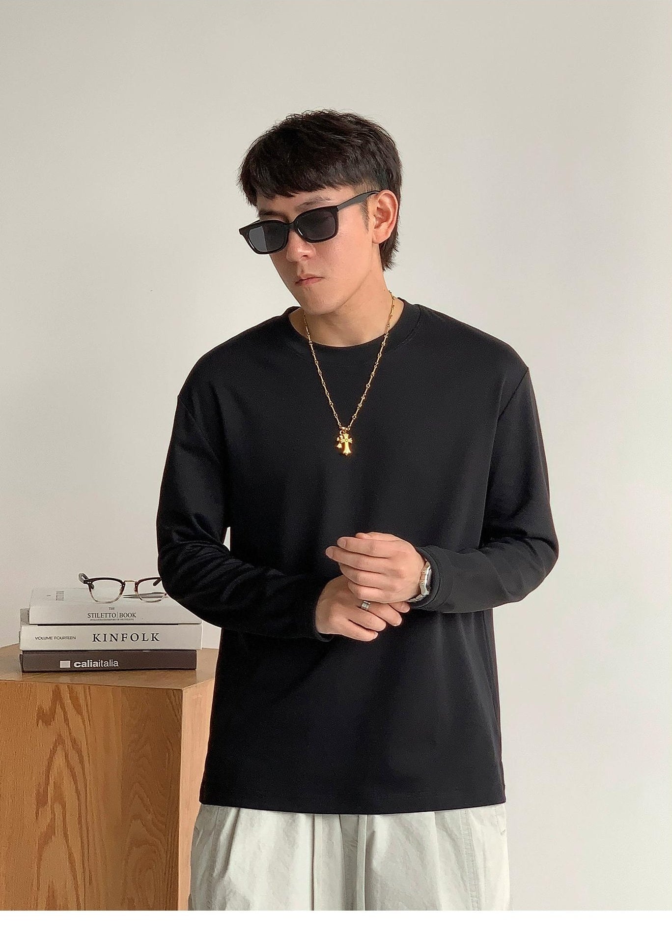 通気性綿ロングスリーブTシャツ