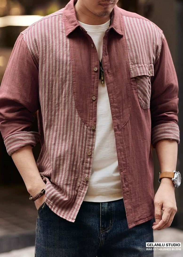 レトロ　カラーブロック　ストライプシャツ