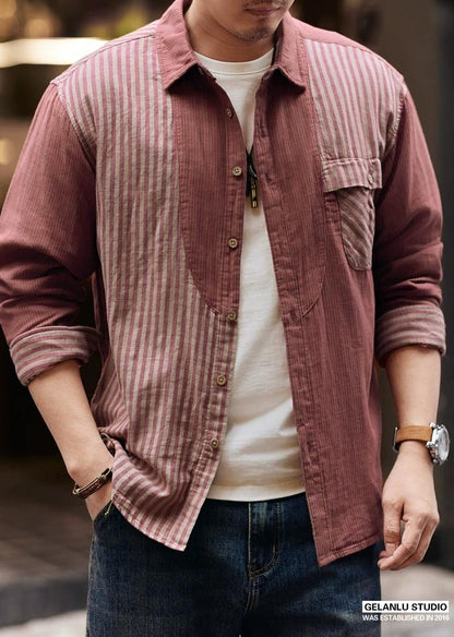 レトロ　カラーブロック　ストライプシャツ