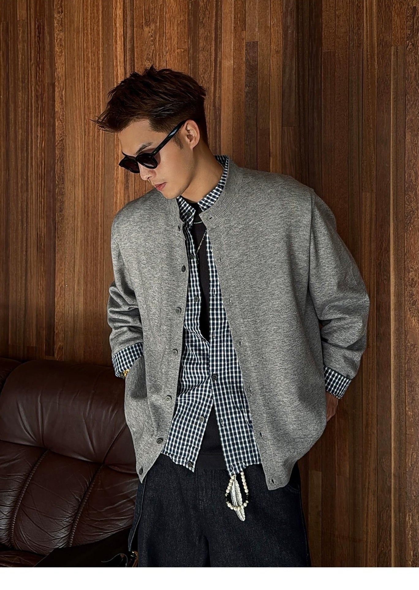 Gray Plaid Cardigan