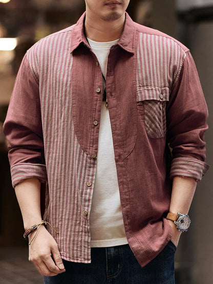 レトロ　カラーブロック　ストライプシャツ