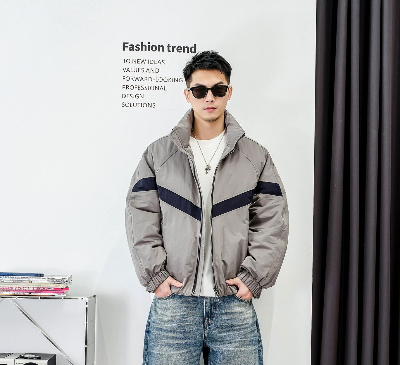 ダブルジップスタンドカラー ダウンジャケット