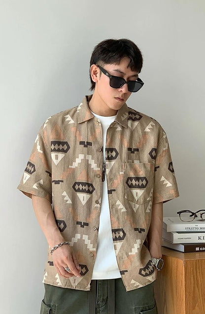 Retro Linen Short-Sleeve Shirt