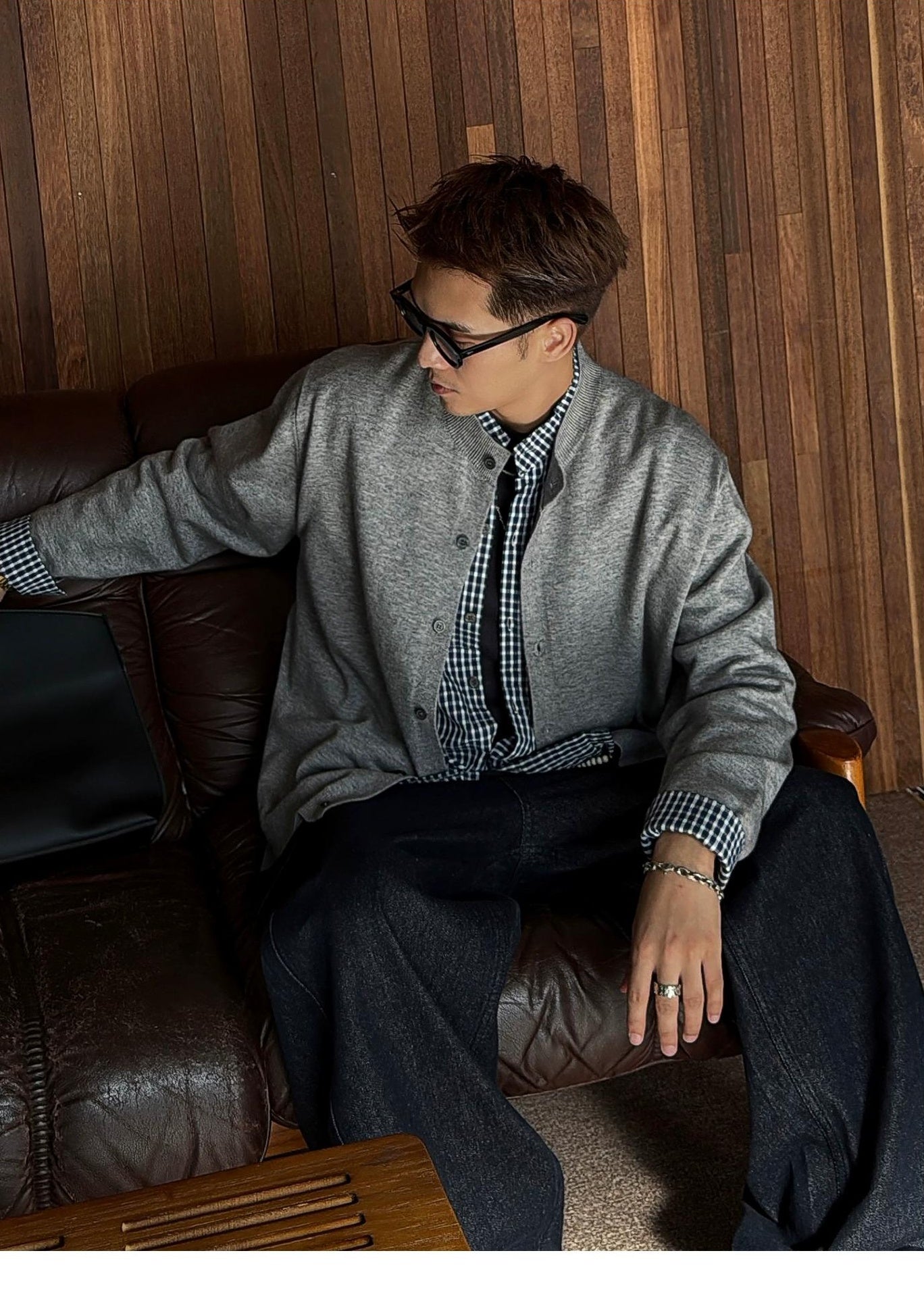 Gray Plaid Cardigan