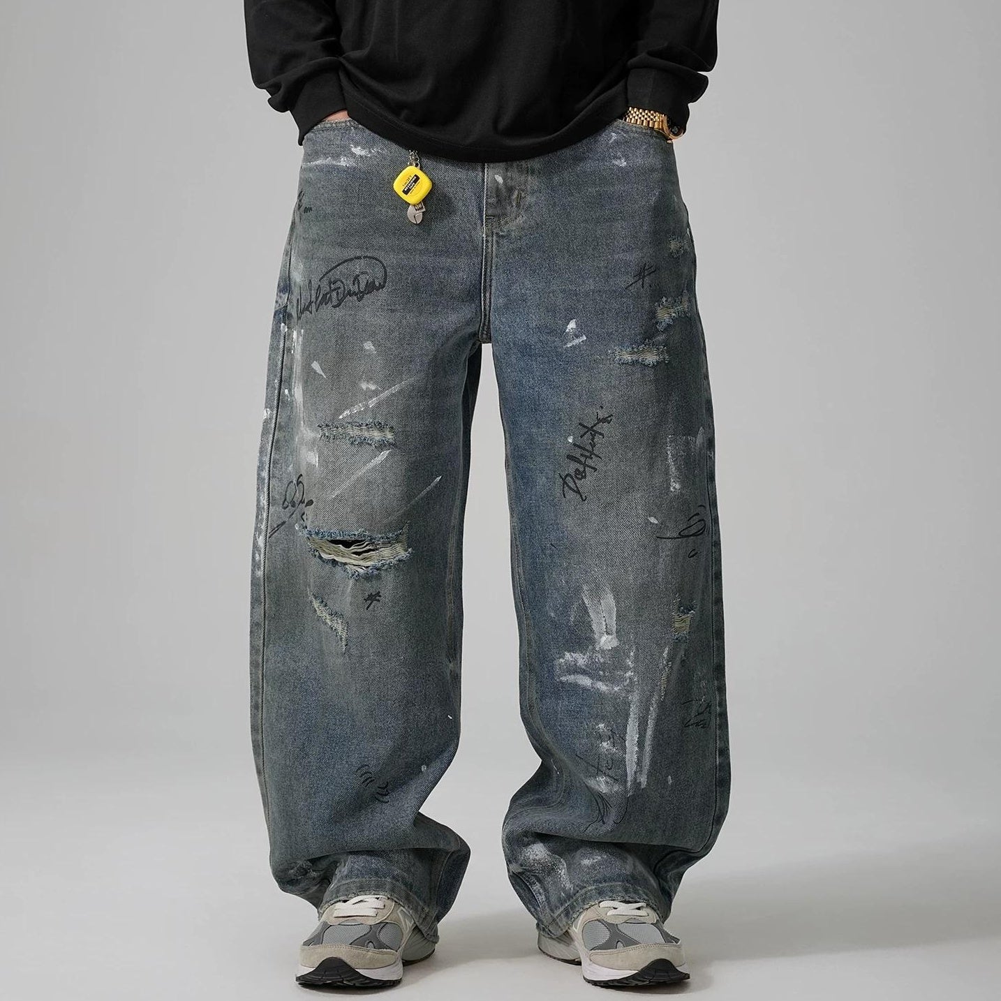 ストリートスタイルワイドレッグジーンズ