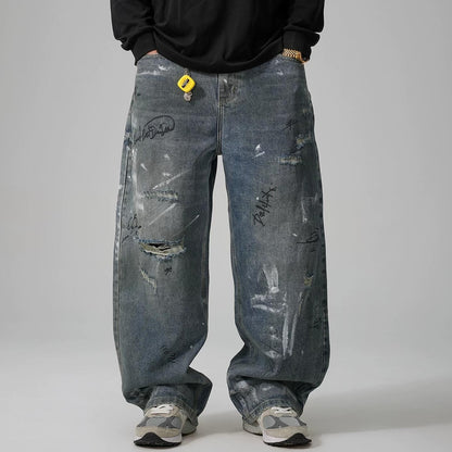 ストリートスタイルワイドレッグジーンズ