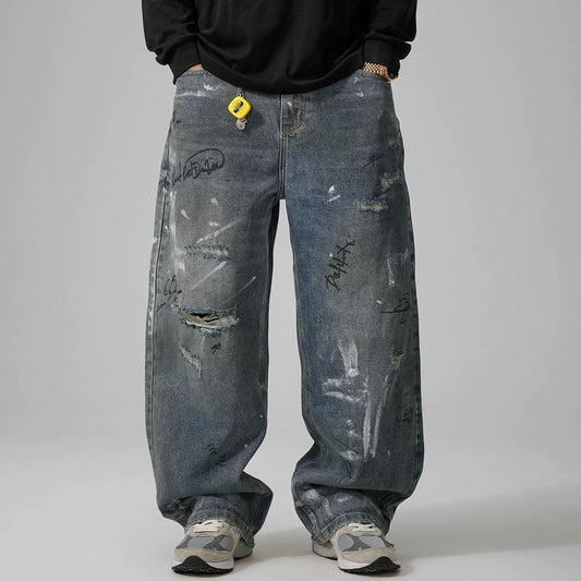 ストリートスタイルワイドレッグジーンズ