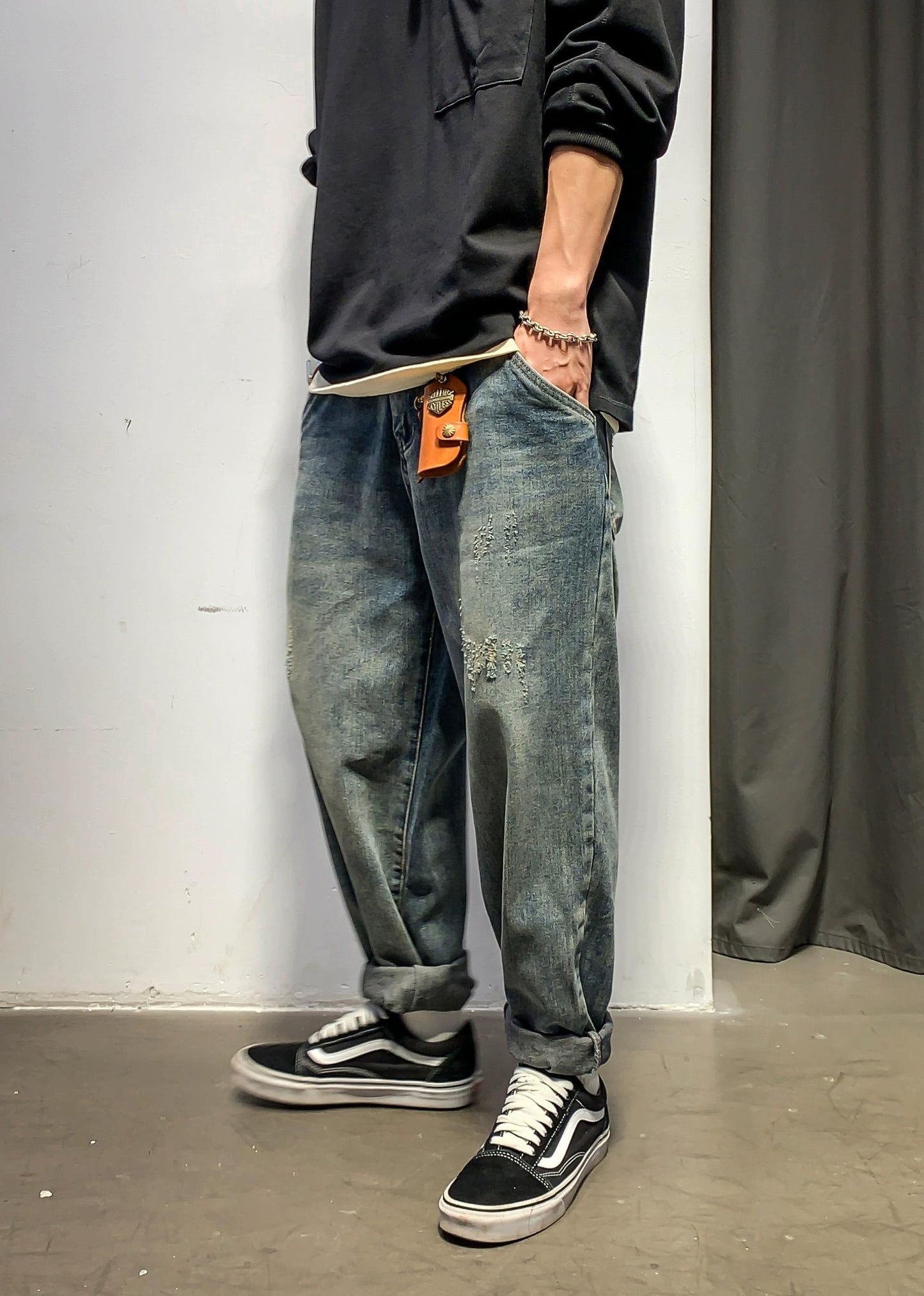 レトロヒップホップストレートパンツ