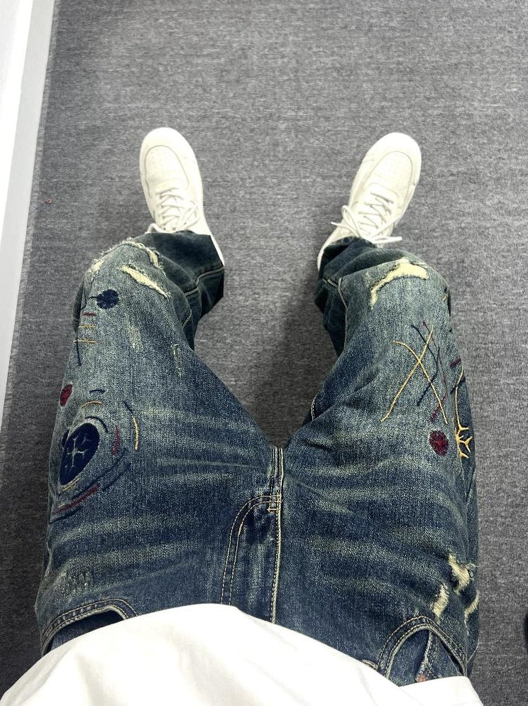 ワイルドパッチワークデニムパンツ