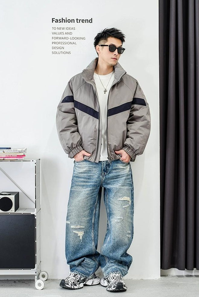 ダブルジップスタンドカラー ダウンジャケット