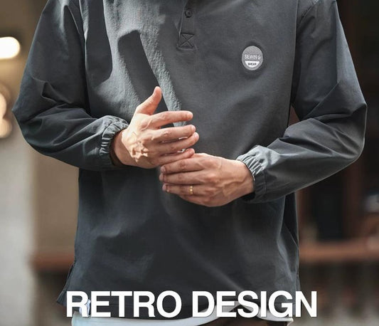 ブルー レトロ アウトドア ポロシャツ