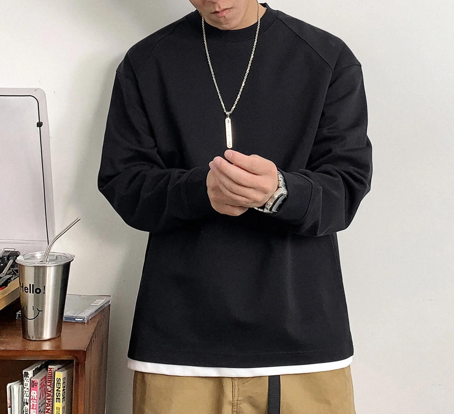 ベーシック ソリッド カラー ロングスリーブ Tシャツ
