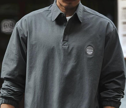 ブルー レトロ アウトドア ポロシャツ