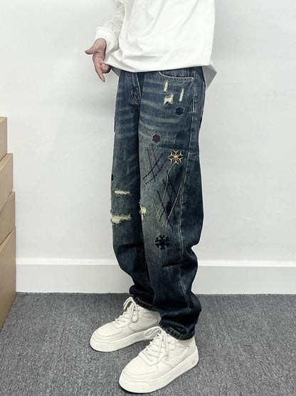 ワイルド パッチワーク デニム パンツ