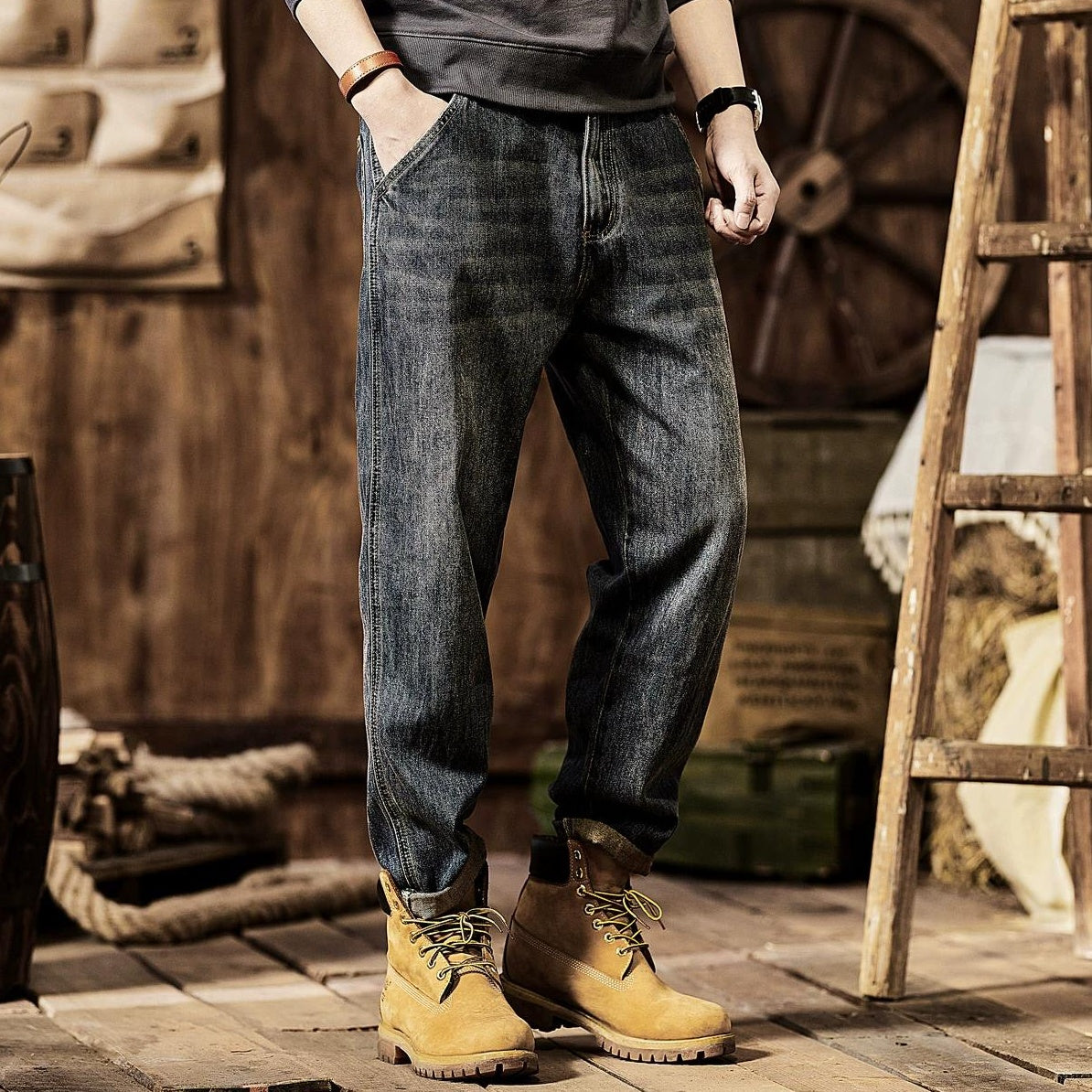 ヴィンテージカジュアルルーズジーンズ