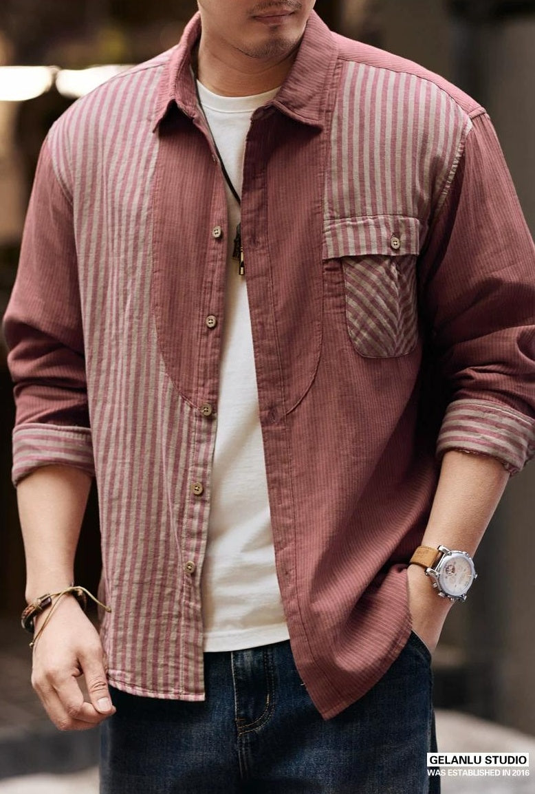 レトロ　カラーブロック　ストライプシャツ