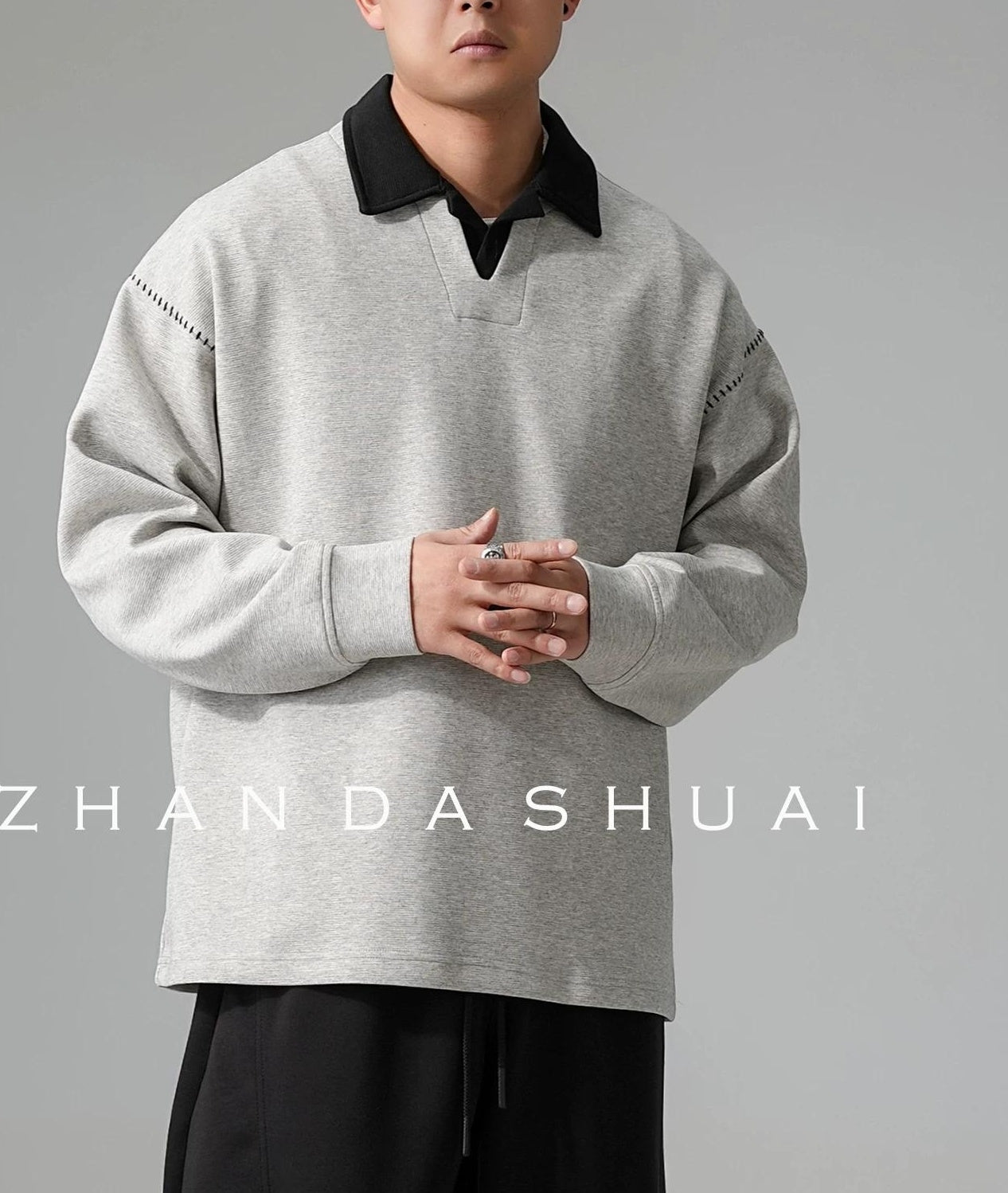 カラーブロック ラペル スウェットシャツ トップス