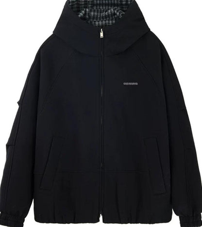 フード付きダウンジャケット　スプライシング