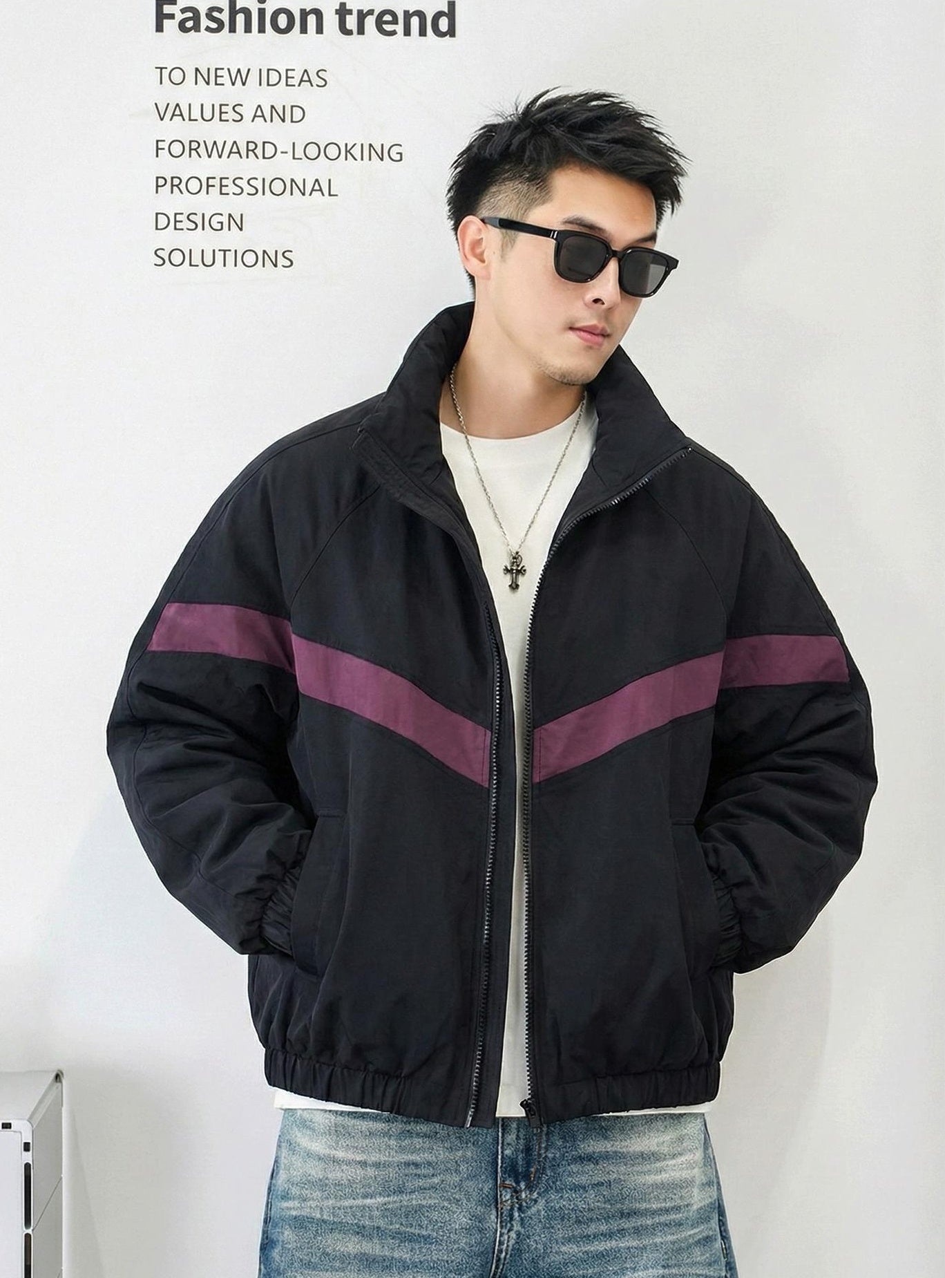 ダブルジップスタンドカラー ダウンジャケット