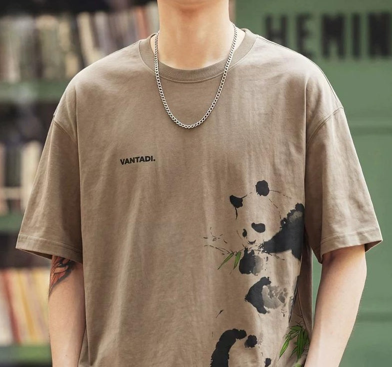 パンダプリントリネンTシャツ