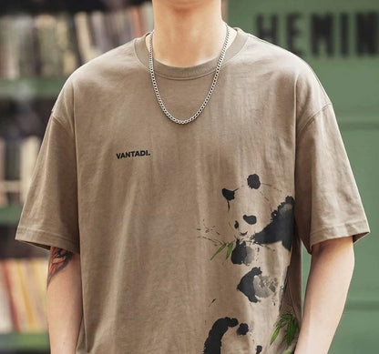 パンダプリントリネンTシャツ