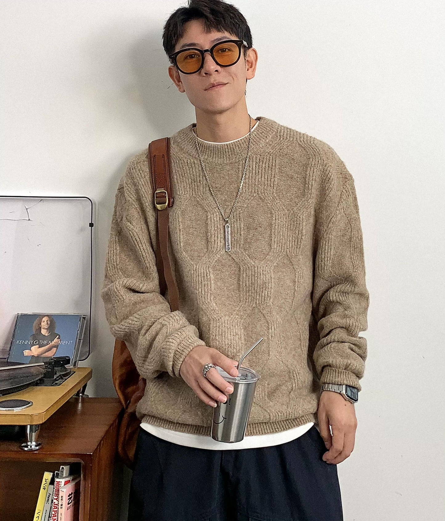 Wool-blend jacquard knit sweater