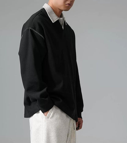 カラーブロック ラペル スウェットシャツ トップス