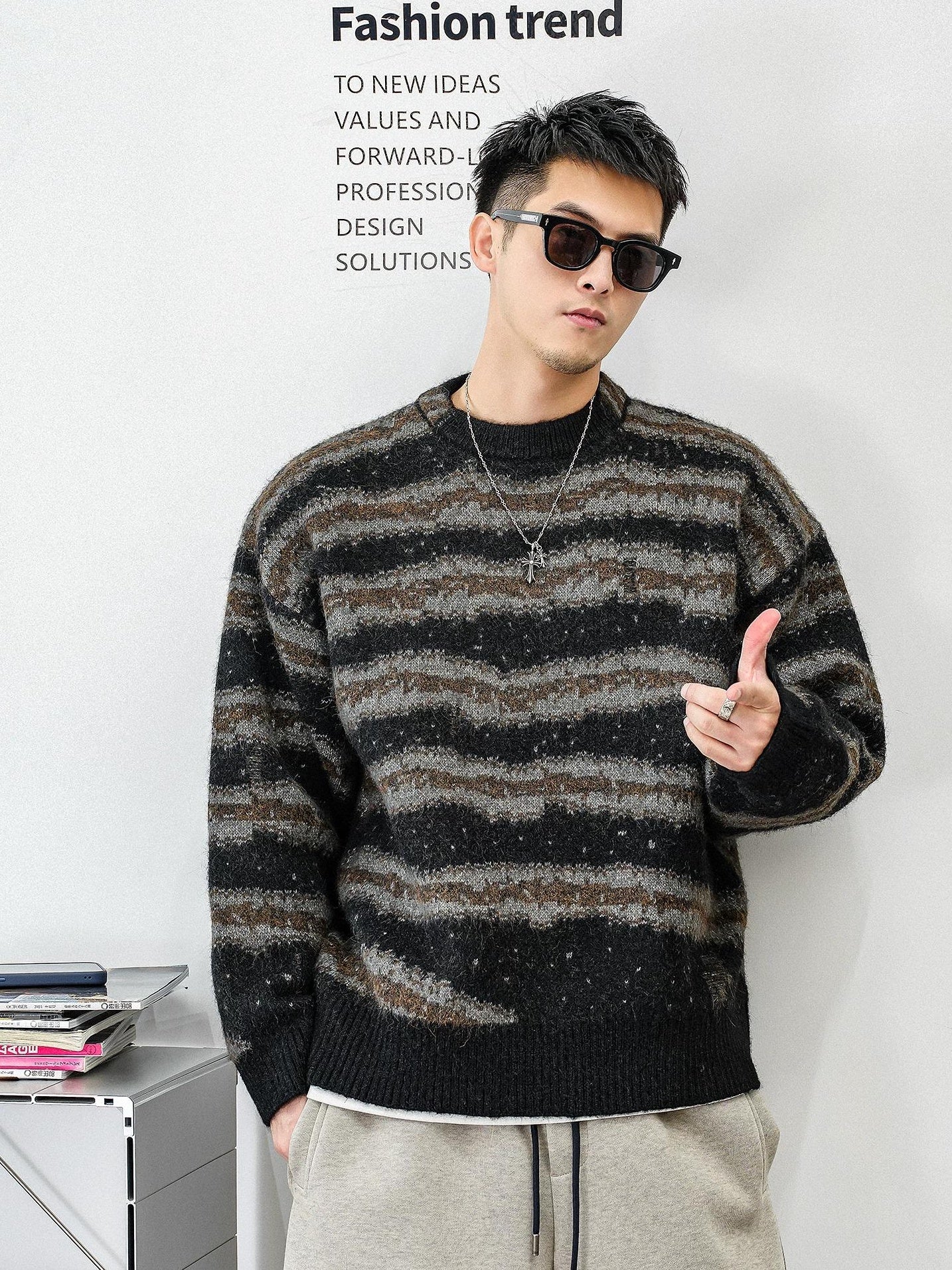 レトロストライプニットジャンパー