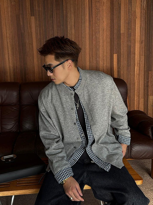 Gray Plaid Cardigan