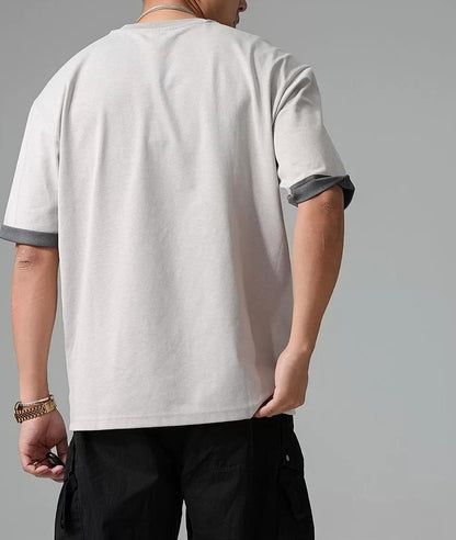 カジュアルテクスチャードロップショルダーTシャツ