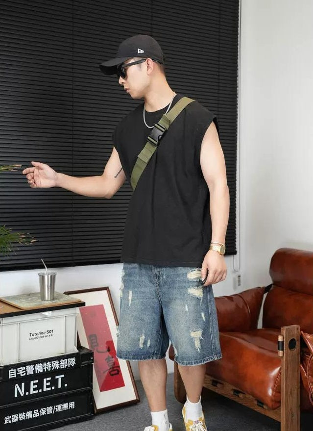 レトロ コットン ノースリーブ Tシャツ