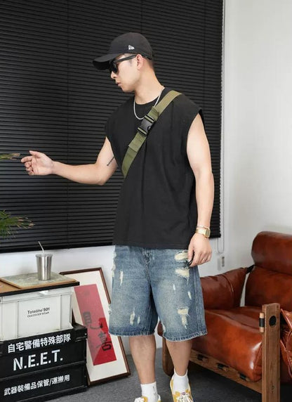 レトロ コットン ノースリーブ Tシャツ
